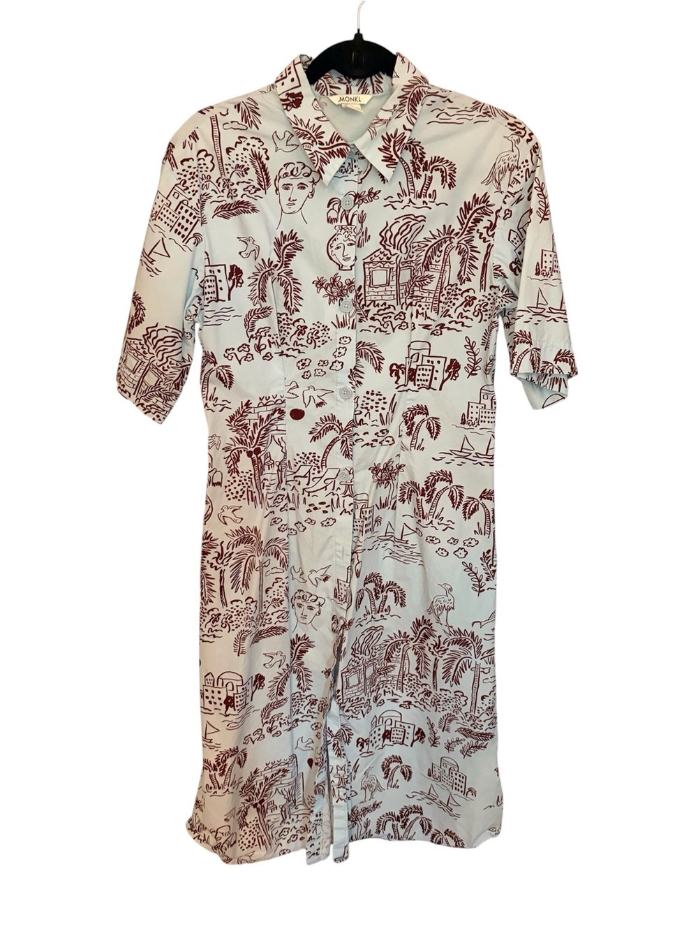 Monki Pale Blue Shirt Dress with Maroon Botanical Print - Picture 5 of 11